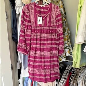 MELISSA NEPTON Pink Smocked 3/4 Sleeve Tunic